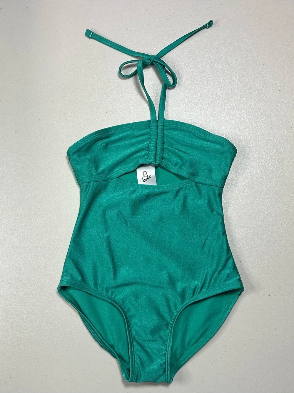 Art Class Girls One Piece Swimsuit Green Shimmer Halter Size S 6/7 NWT